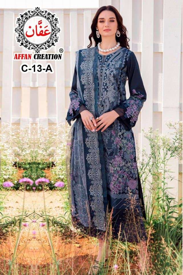 Affan Creation C 13 Colors Pure Lawn Cotton Digital Printed Suit Exporters