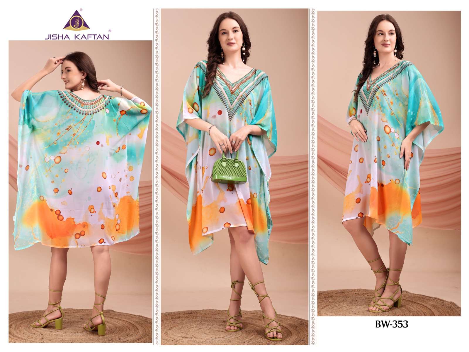 Jisha Kaftan Beach Wear Kaftan Vol 7 Digital Printed Short Kaftan Catalog Wholesalers