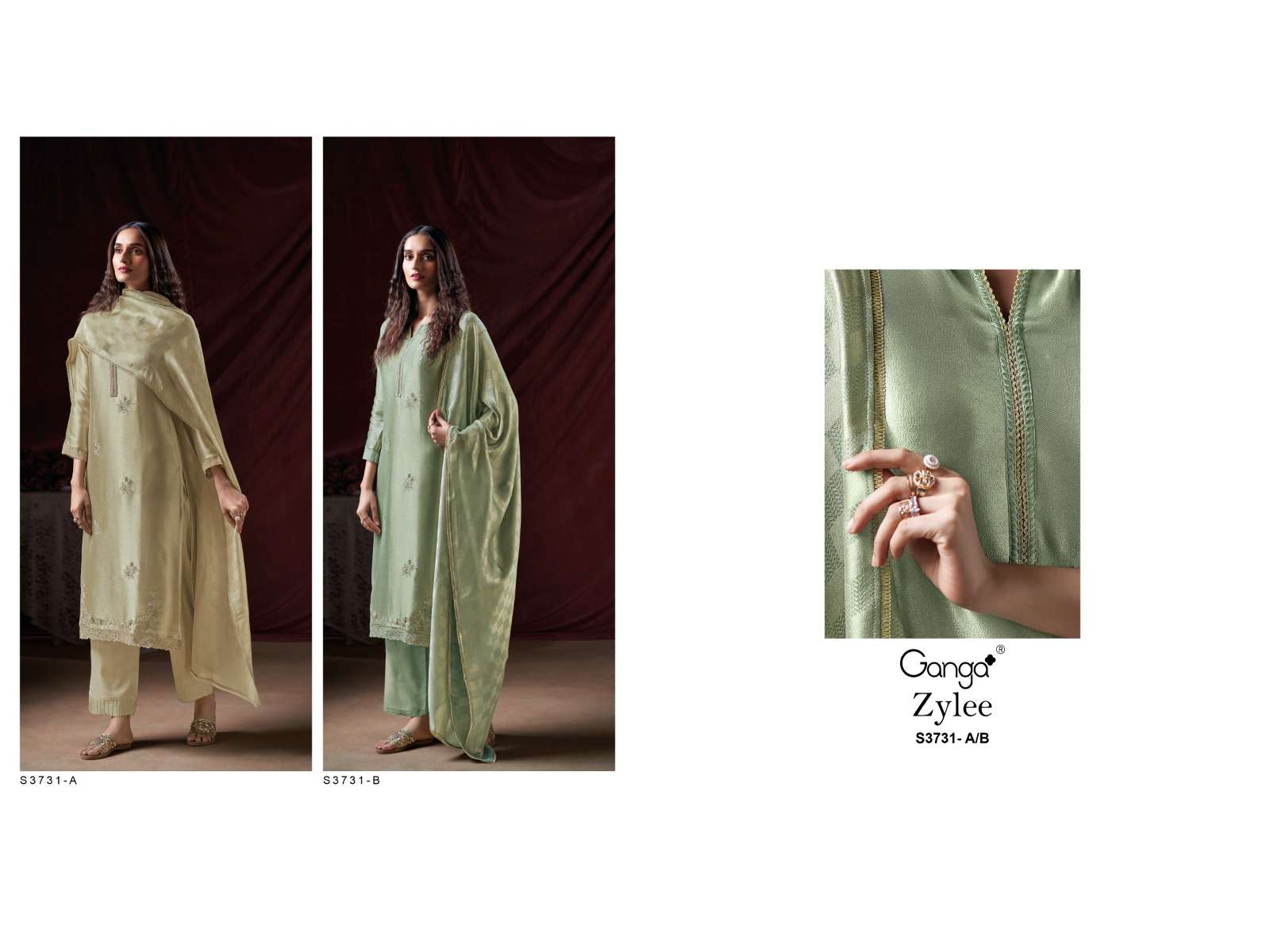 Ganga Fashion Zylee 3731 Pure Bemberg Silk Latest Suit Catalog