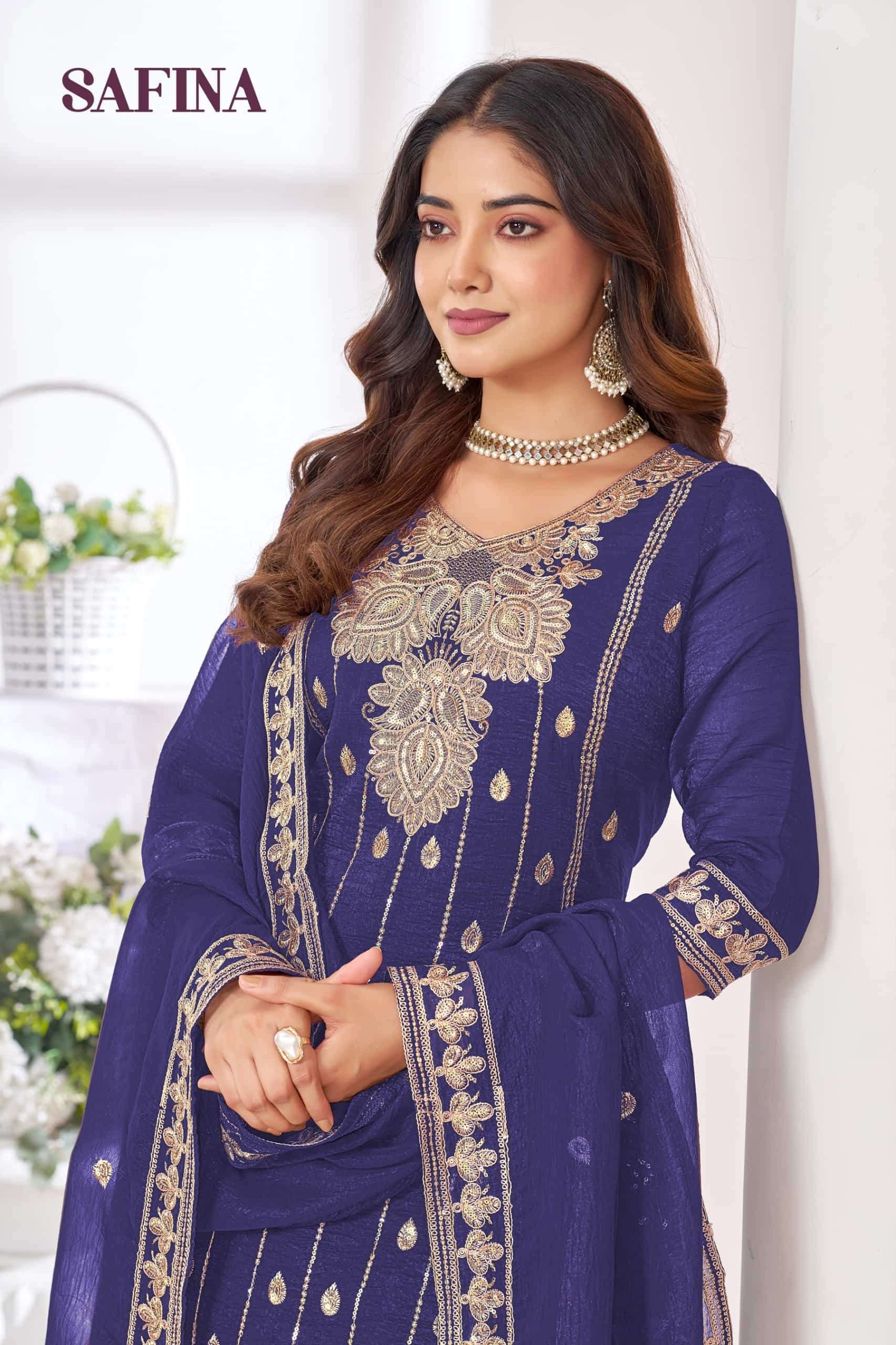 mukesh dress designs Safina Designer 3 Piece Palazzo Catalog Mukesh chunri Cores:Shell Beige bodycon maxi dresses Mermaid Short Sleeves Rose